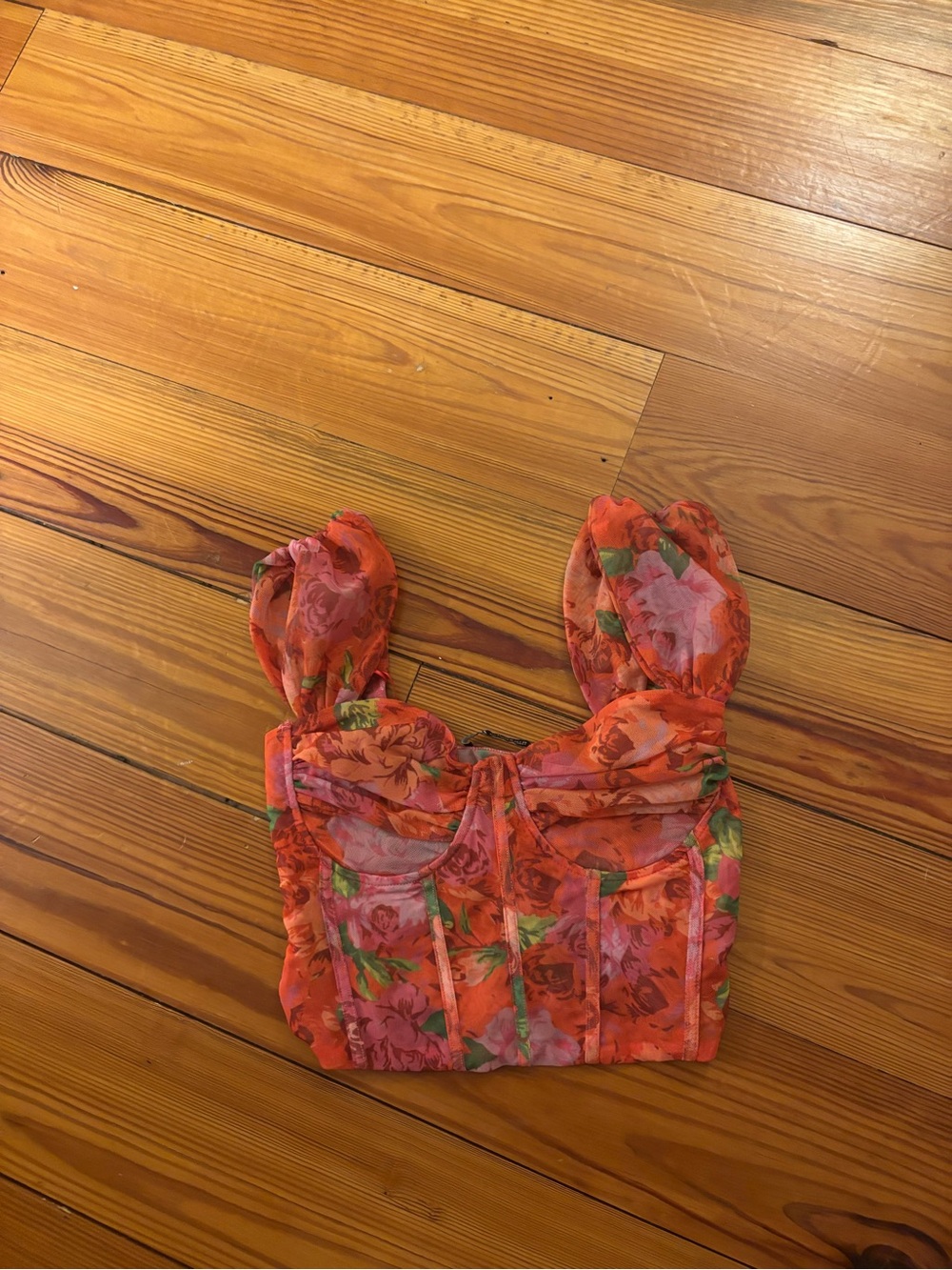 Zara Floral Bustier Crop Top - Orange, Pink, Green